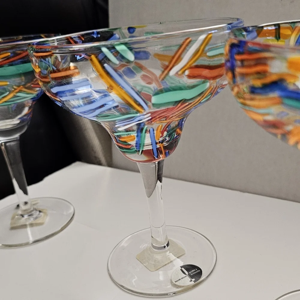 Pier 1 Margarita Glasses Pier 1 Glasses Pier 1 Confetti Glasses Mouth Blown NEW